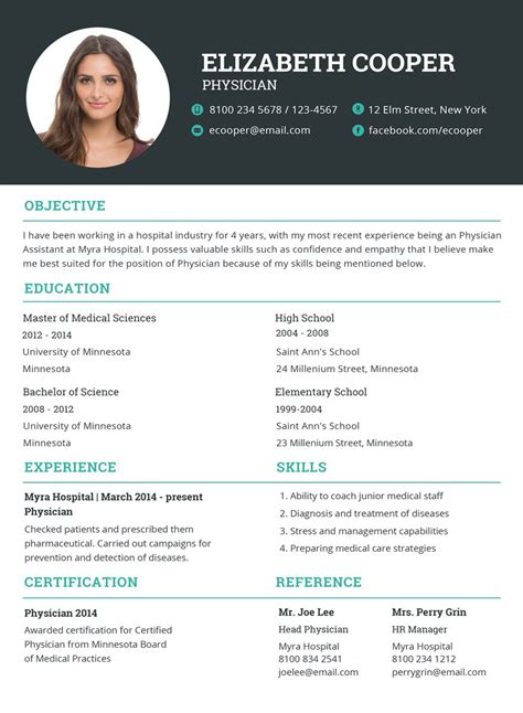 physician resume template  illustrator indesign word apple pages