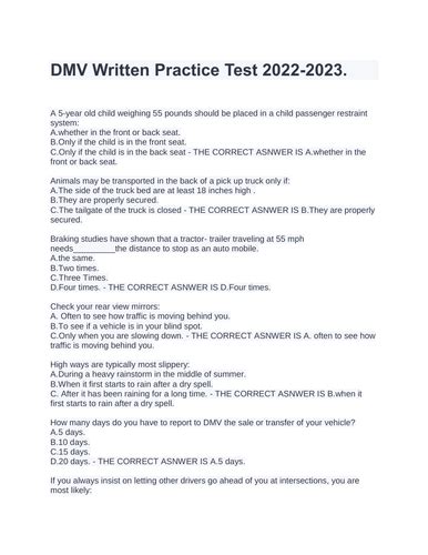 dmv written practice test 2022 2023 teaching resources