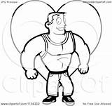 Strong Man Flexing Cartoon Coloring Clipart Front Vector Heart Pink Outlined Cory Thoman Sheets Pages Clip Regarding Notes Sketch Template sketch template