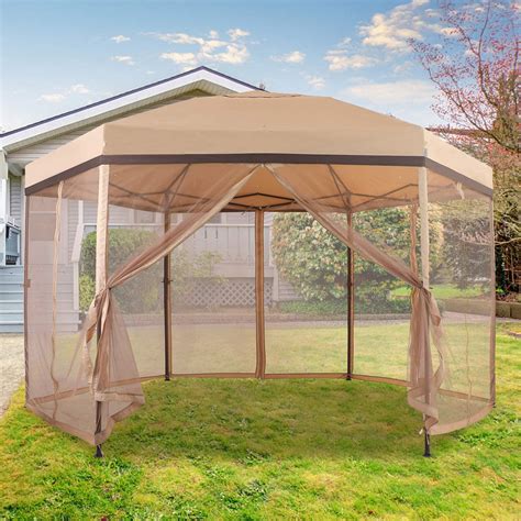 mf studio    hexagon pop  gazebo canopy tent  mesh sidewalls brown walmartcom