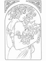 Mucha Coloring Alphonse Pages Fruit Nouveau Printable Drawing Spring Nature Adults Categories Choose Board sketch template