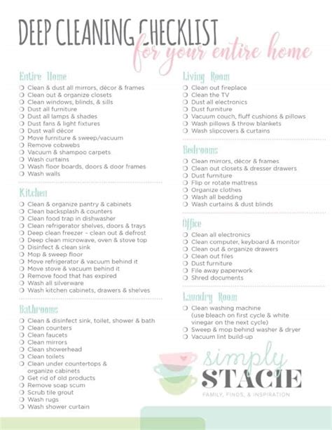 deep cleaning checklist   entire home simply stacie