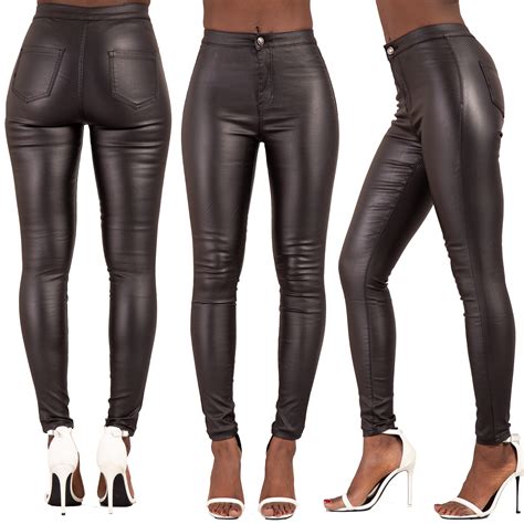 nouveau haut aspect cuir jeans sexy pantalon femme noir