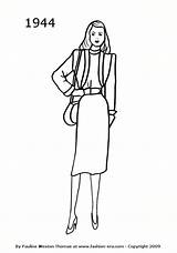 Fashion 1944 1940s Silhouettes Drawings Drawing Costume History Line Coloring Silhouette Suit 1940 Choose Board 1950 Era Timeline sketch template
