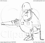 Man Coloring Drill Carrying Worker Saw Outline Illustration Royalty Djart Clip Vector Clipart sketch template