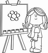 Clipart Painting Girl Clip Drawing Easel Artist School Class Cliparts Girls Draw Painter Playing Kids Outline Library Mycutegraphics Canvas Paint sketch template