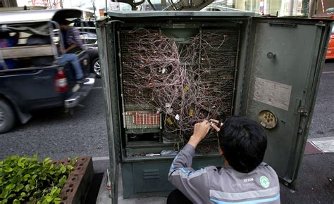 internet cable box   street  bangkok thailand  cyberpunk