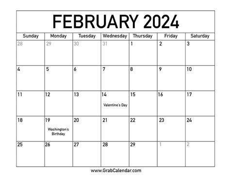 printable february  calendar  holidays good calendar idea