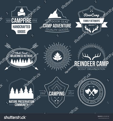 set vintage camping outdoor activity logos stock vector 243508168 shutterstock