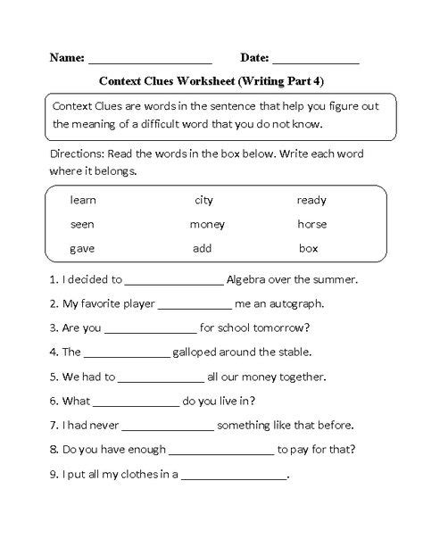 context clues worksheet writing part  beginner context clues