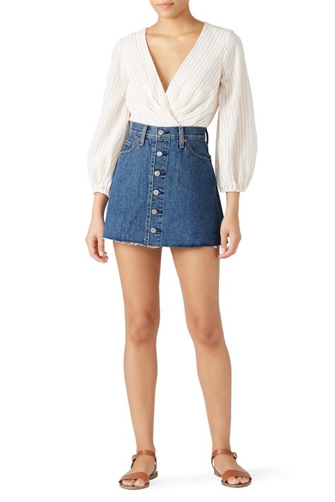 denim button front mini skirt by levi s for 20 rent the runway