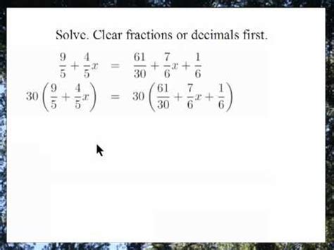 solving equations  fractions  clearing  fractions youtube