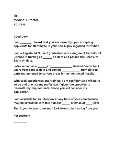 simple application letter nurse   write  staff nurse job