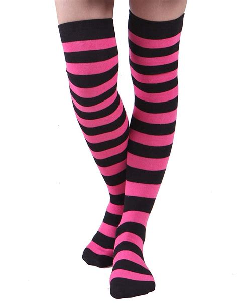 【超ポイントバック祭】 Striped Knee Socks Overknee Stockings Women Long Thigh High