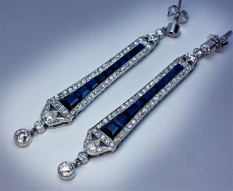 art deco  vintage sapphire diamond dangle earrings antique