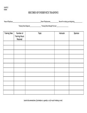 record  inservice training form fill  sign printable template