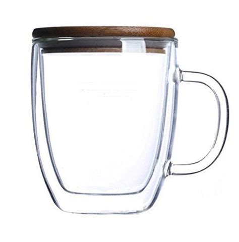 Double Wall 16 Oz Borosilicate Glass Coffee Mug Cup Teacup With Bamboo