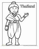 Coloring Pages Traditional Dress Thailand Worksheets Multicultural Clothing Thai Colouring Kids Color Sheets Grade Printable Sheet Around Education People Doll sketch template