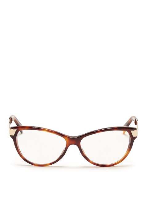 lyst gucci metal arm tortoiseshell frame optical glasses in brown