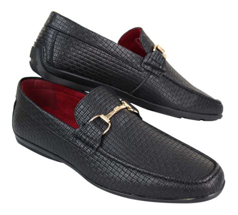 Mens Slip On Pu Leather Shoes Textured Weave Buckle Deisgn Smart Casual