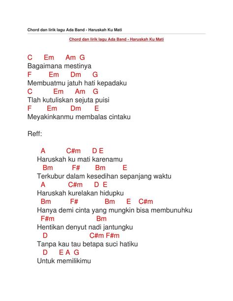 chord  lirik lagu  band haruskah  mati  chord zila issuu