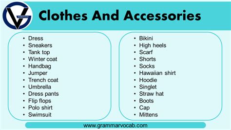 list  clothes  accessories grammarvocab