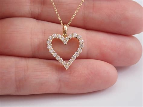 yellow gold diamond heart pendant necklace  chain wedding graduation gift present