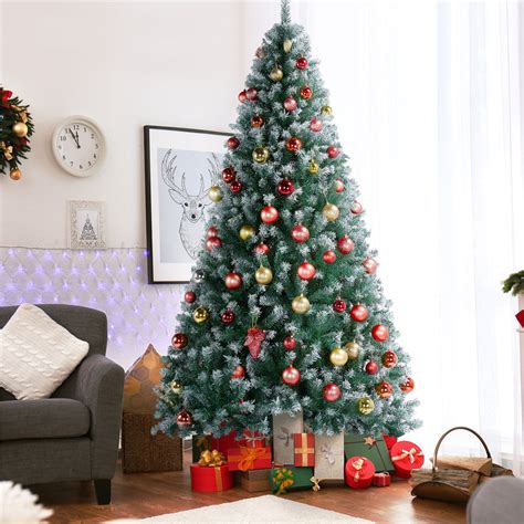 yaheetech  ft frosted artificial christmas tree  foldable metal