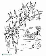Reindeer Coloring Santa Pages Christmas Printable Drawing Sheets Print Eve Color Claus Sleigh Santas Sheet Flight Below Red His Nosed sketch template
