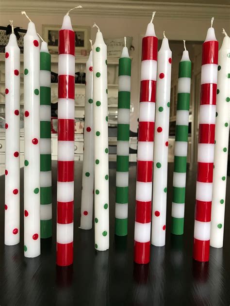 christmas tapers set   tapers christmas striped taper etsy
