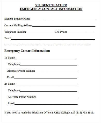 sample student contact forms   ms word