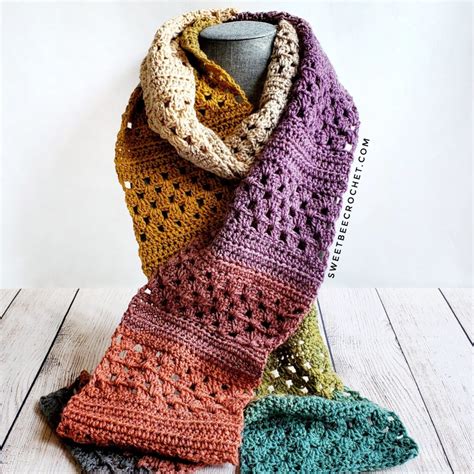 skein granny rows scarf  crochet pattern sweet bee crochet