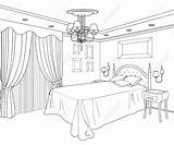 Bedroom Coloring Pages Sketch Furniture Room Girls Printable Bed Interior Drawing Perspective House Print Colour Sketches Adult Template Drawings Point sketch template