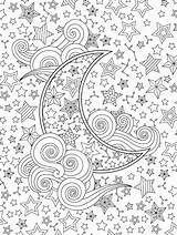 Adults Moon Mandala Mandalas Scarabocchio Contorni Nello Stelle Ispirato Isolato Nuvole Zentangle Crescenti Crescent Seleccionar sketch template
