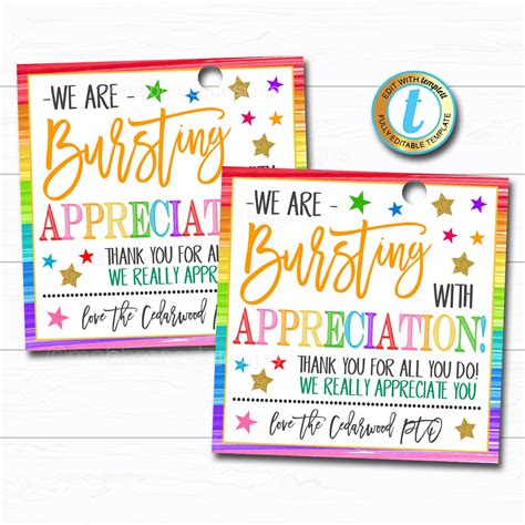 appreciation gift tags bursting  appreciation candy star card