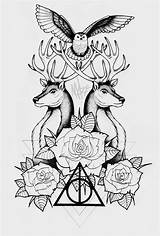 Tattoo Deathly Hallows Deviantart Tattoos Potter Harry Designs Drawings Sleeve Deer Dotwork Owl Linework Visit Harrypotter Disney Choose Board sketch template