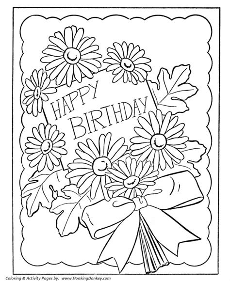 birthday coloring pages  printable kids birthday flowers card