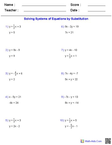 pre algebra worksheets systems  equations worksheets