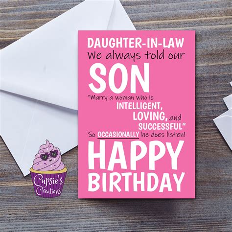 funny daughter  law birthday card special daughter  law etsy