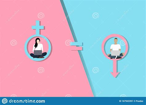 Gender Equality Concept Woman And Man Vector On Pink And Blue Gender