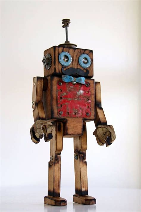 steampunk wooden robot  vintagerobotics recycled robot diy robot