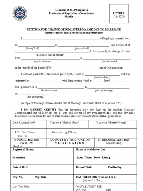 prc petition  change  registered  due  marriage form