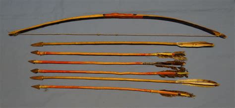 plains indian bow arrows vintage  feathered arrows  trade steel points sinew bow string