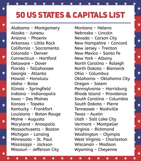 state capitals printable
