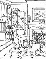 Coloring Pages House Living Room Inside Interior Rooms Adult Book Adults Colouring Color Victorian Printable Drawings Cat Getcolorings Landscapes Houses sketch template