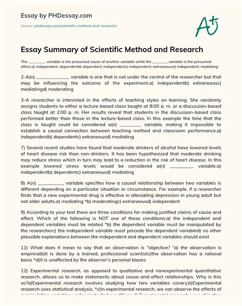 essay summary  scientific method  research  phdessaycom