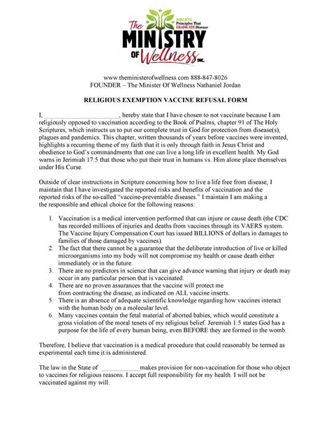 vaccine exemption letters  minister  wellness