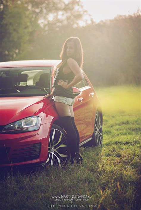 volkswagen vw golf 7 vii gti red sexy hot girl with sexy legs girls