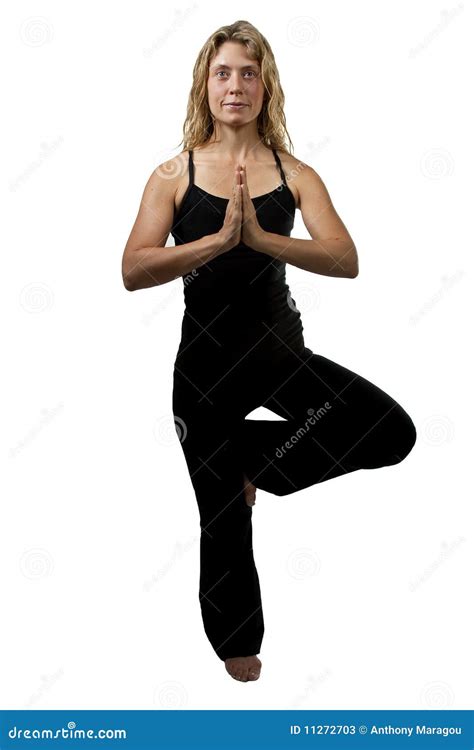 Yoga Tree Pose By Woman Silhouette With Sunset Stock Image