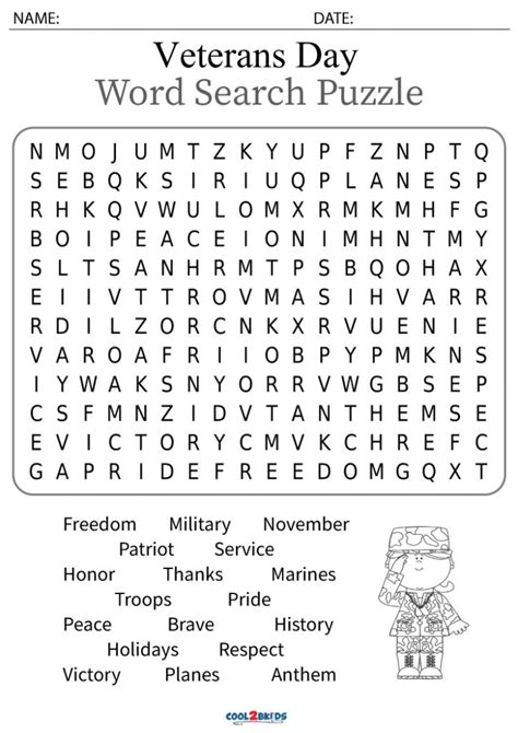 printable veterans day word search coolbkids